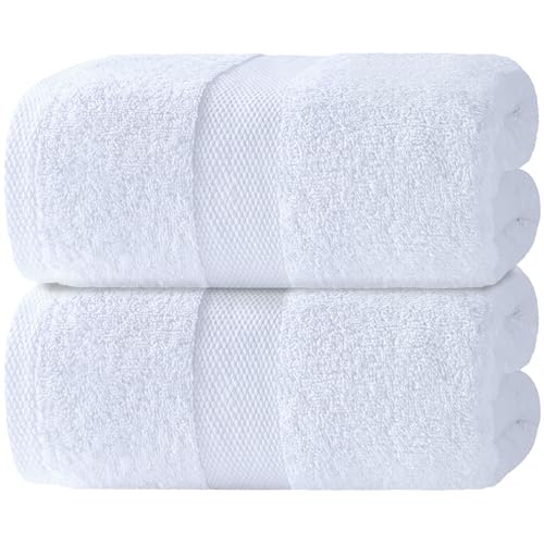 Wealuxe White Bath Towels Set of 4 — 27 x 54 Inch, 100% Ring Spun Cotton 650GSM, Extra Absorbent, Soft White Towels for Bathroom, Shower, Hotel, Spa