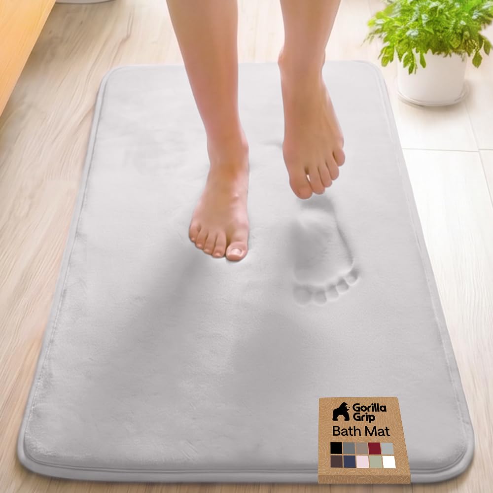 GORILLA GRIP® Memory Foam Bath Rug for Bathroom, 24x17 Gray
