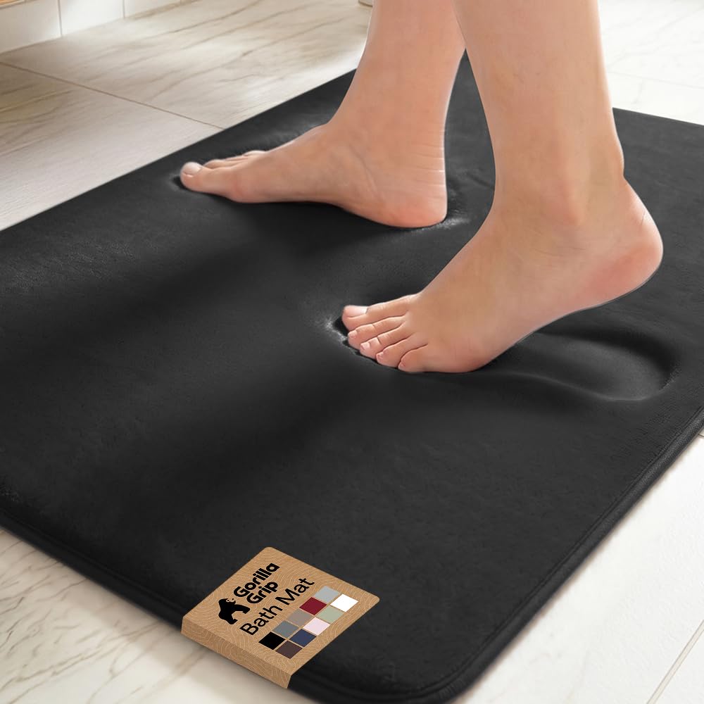 GORILLA GRIP® Memory Foam Bath Rug for Bathroom, 24x17 Gray