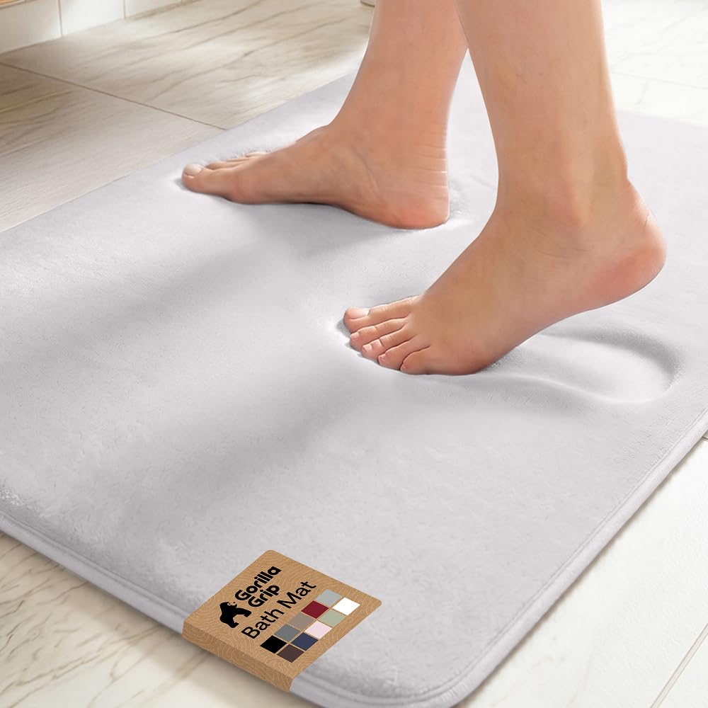 GORILLA GRIP® Memory Foam Bath Rug for Bathroom, 24x17 Gray