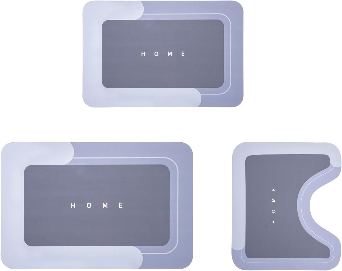 Housego Absorbent Bath Mat, Quick Dry Bath Rug, Non-Slip, 3PCS, Blue