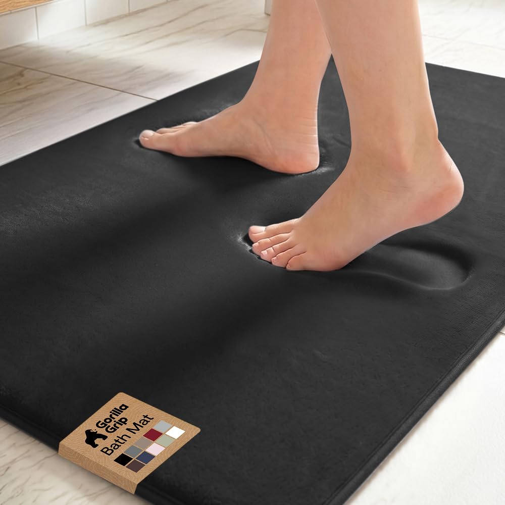 GORILLA GRIP® Memory Foam Bath Rug for Bathroom, 24x17 Gray