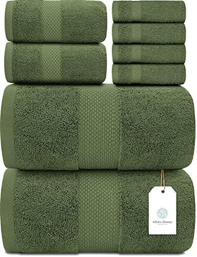 White Classic Luxury Bath Towel Set of 8 Pieces - 100% Turkish Cotton Highly Absorbent Towels for Bathroom, 2 Luxury Bath Towels 700GSM, 2 Hand Towels, 4 Washcloths, Ivory