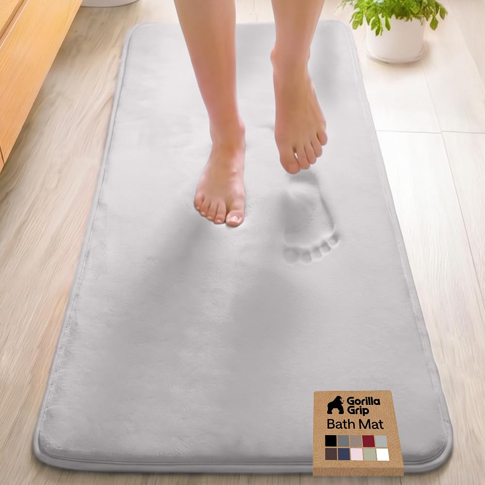 GORILLA GRIP® Memory Foam Bath Rug for Bathroom, 24x17 Gray