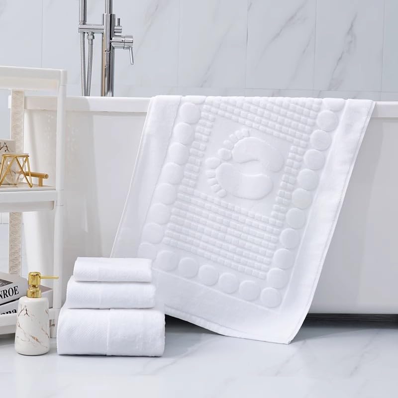 Bath Mats Cotton Banded Shower Bathroom Floor Towel(Feet White)