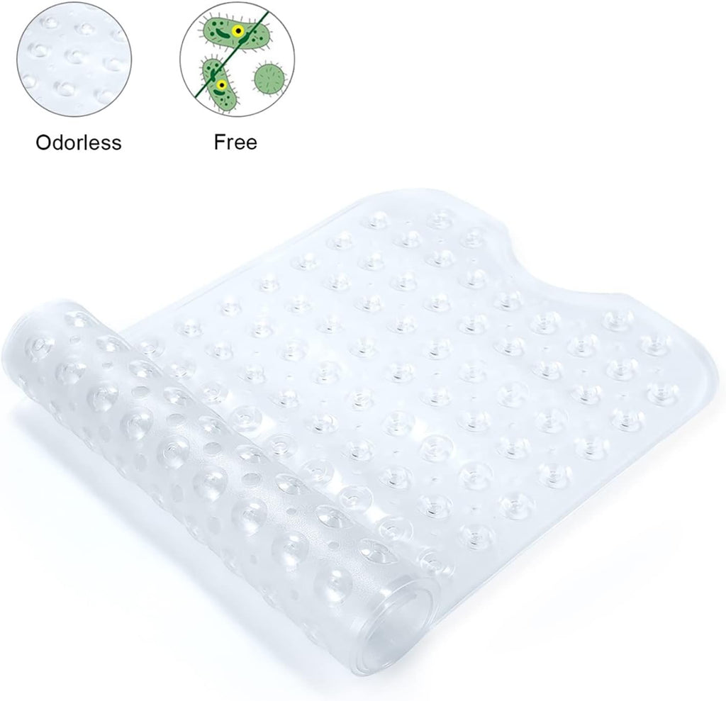 YINENN Bath and Shower Safety Mats 40x16 inch, Non Slip with Suction Cups for Bathroom Stall and Tub Floor, Extra Large and Machine Washable, Drain Holes Keep Bathtub Clean, Clear