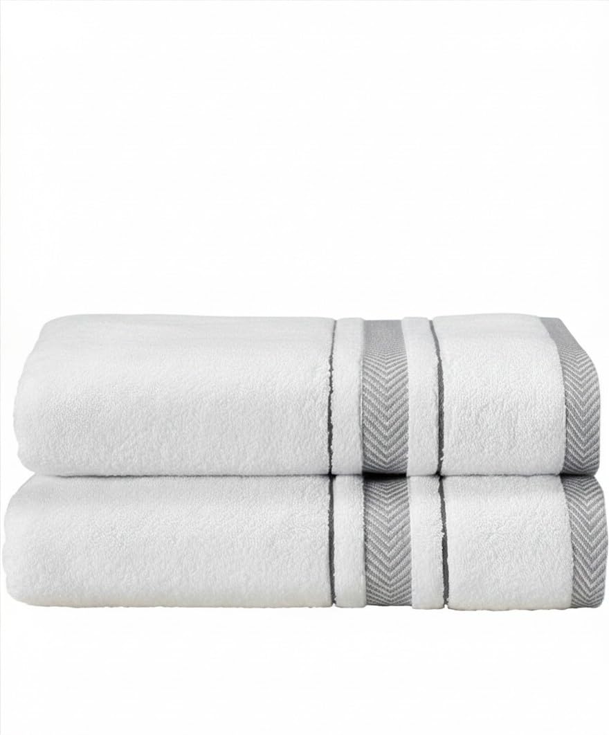 Bath Towels Set for Bathroom – Luxury 6-Piece Cotton Towels, Soft Absorbent & Quick Dry, 600 GSM Bath Towels for Bathroom, Hotel Spa Quality (White/Taupe, 6- Bath Towel Set)