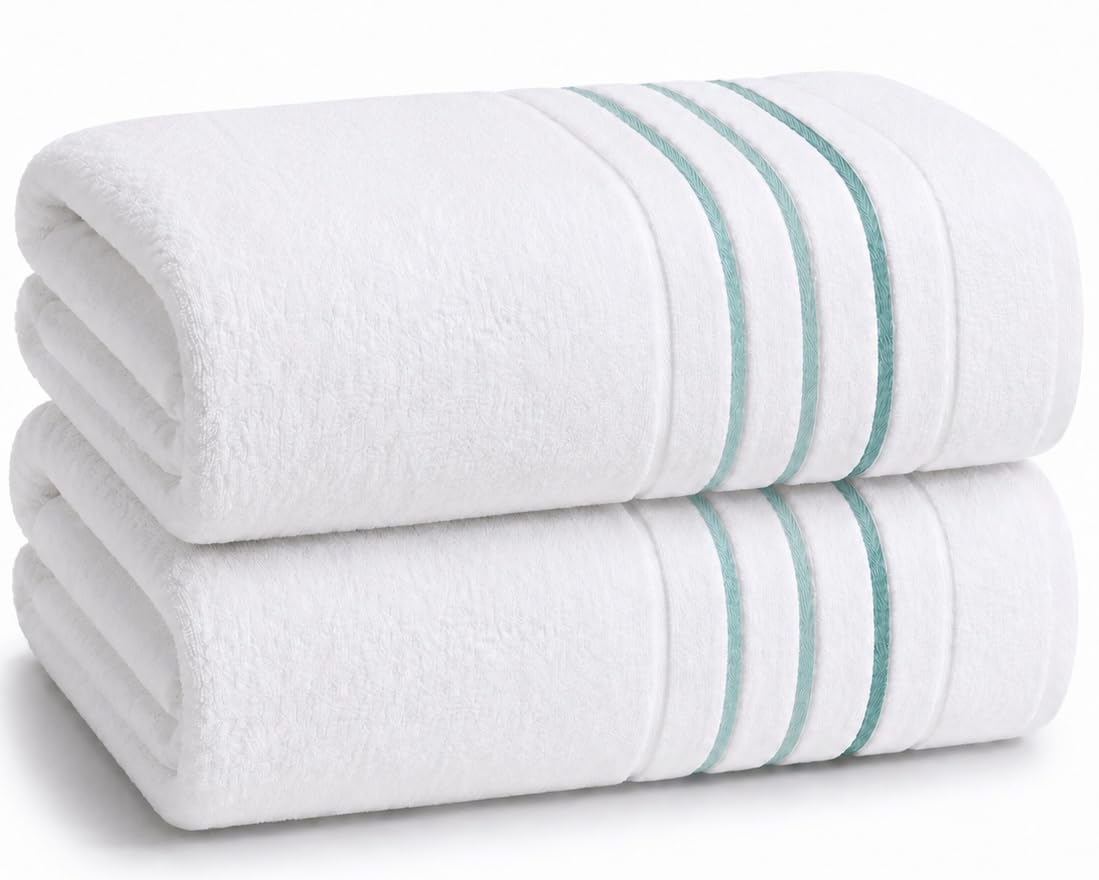 Bath Towels Set for Bathroom – Luxury 6-Piece Cotton Towels, Soft Absorbent & Quick Dry, 600 GSM Bath Towels for Bathroom, Hotel Spa Quality (White/Taupe, 6- Bath Towel Set)
