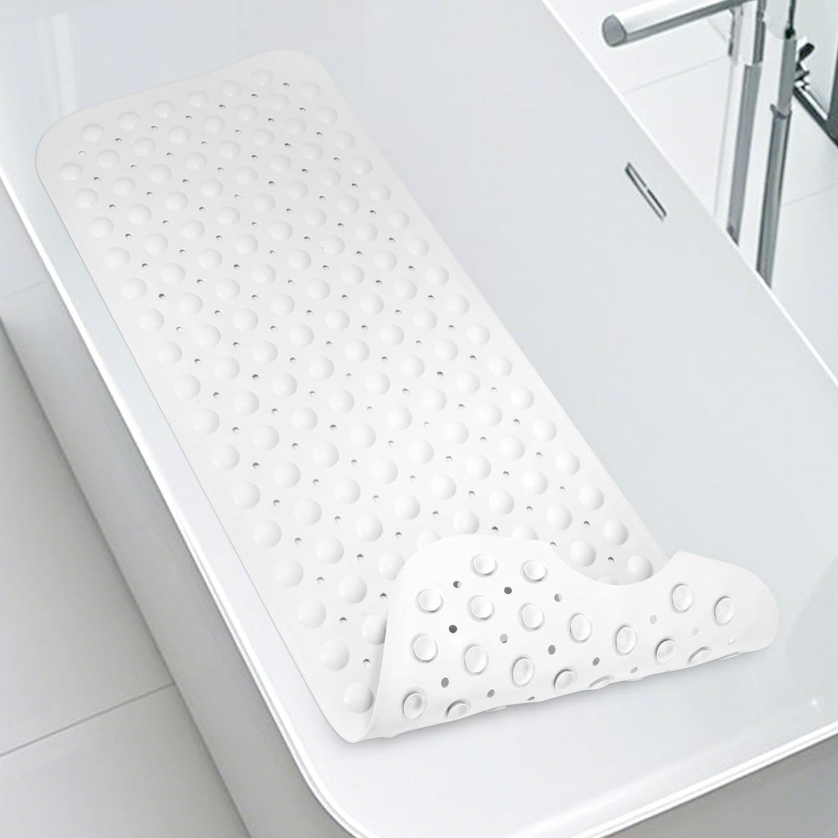 WarmSnow（TPE） Long Bathtub Mat Non Slip 39.5 x 16 Inch, Inside Shower Mats with Suction Cups & Drain Holes, Soft TPE Bath Mat for Tub, Quick-Drain Bathroom Floor Mats, Dark Gray