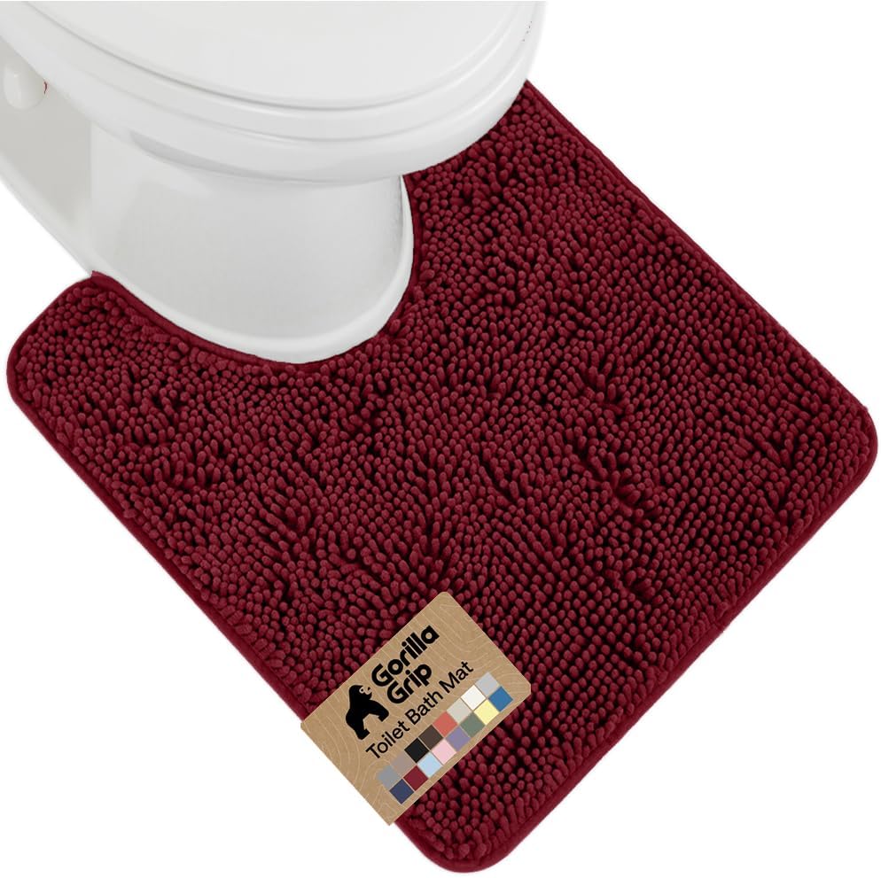 GORILLA GRIP Bath Rug Mat for Bathroom, Absorbent Chenille, 24x17 Gray