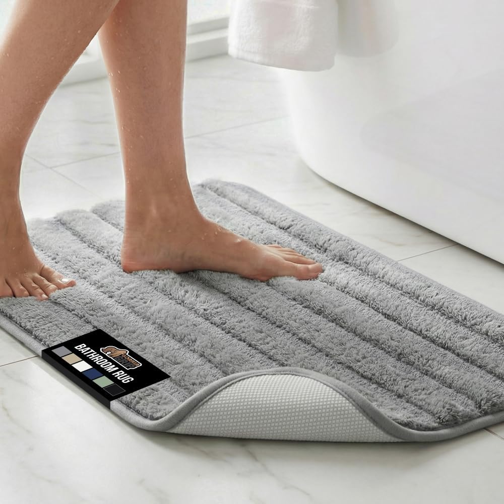 GORILLA GRIP Textured Backing Memory Foam Bath Mat, 24x16 Gray
