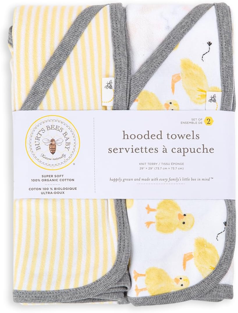 Burt's Bees Baby Infant Hooded Towels, Unisex Bath Essentials, 2-Pack