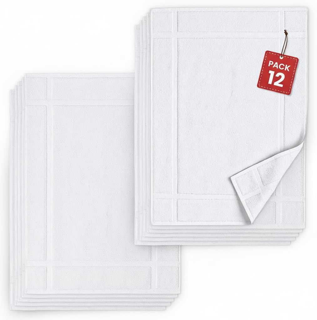 Pearl Linens 100% Ring Spun Cotton Bath Mat (Pack of 2) 18 x 25 Inch, Washable, Soft & Absorbent Terry Bathroom Floor Mat – Not Bathroom Rugs – Quick-Dry After Shower Bath Mat, 781 GSM, Light Grey
