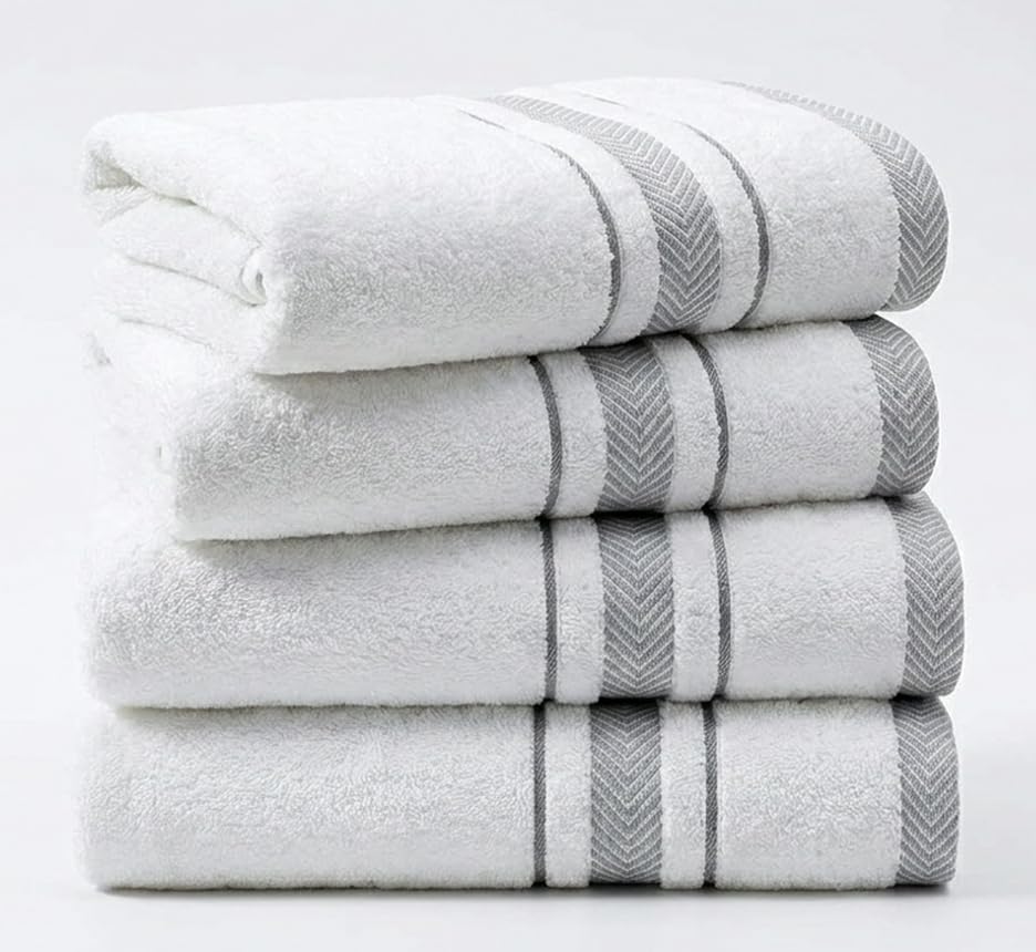 Bath Towels Set for Bathroom – Luxury 6-Piece Cotton Towels, Soft Absorbent & Quick Dry, 600 GSM Bath Towels for Bathroom, Hotel Spa Quality (White/Taupe, 6- Bath Towel Set)