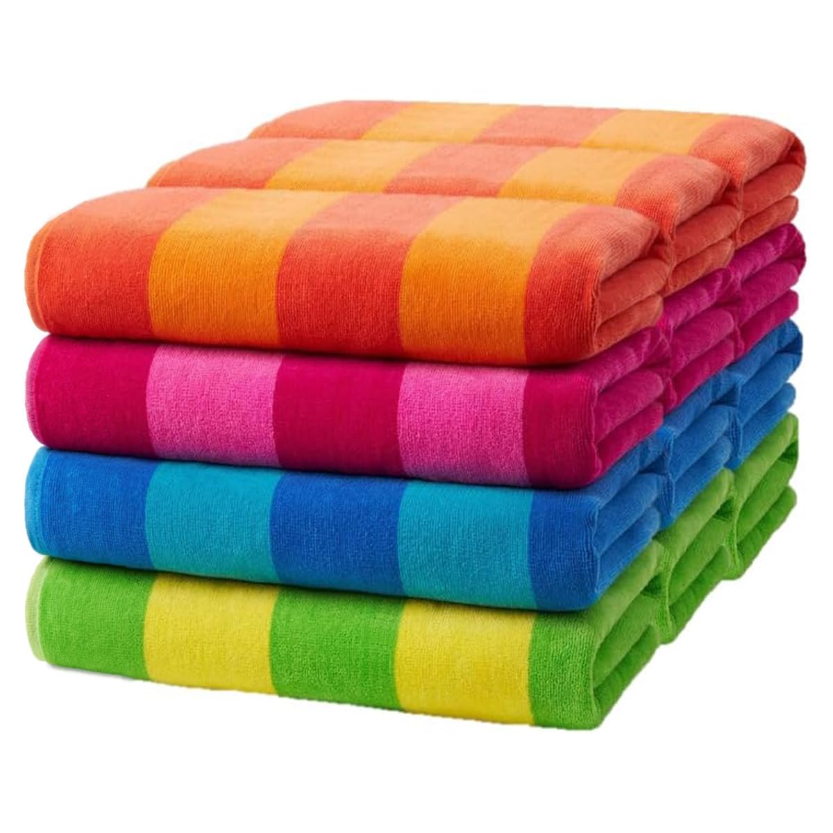 Kaufman - Soft Oversized Beach Towels in Bulk | 29" x 58" Velour Striped Towel | Absorbent, Quick-Drying | 100% Cotton Thick Towels (4 Pack)