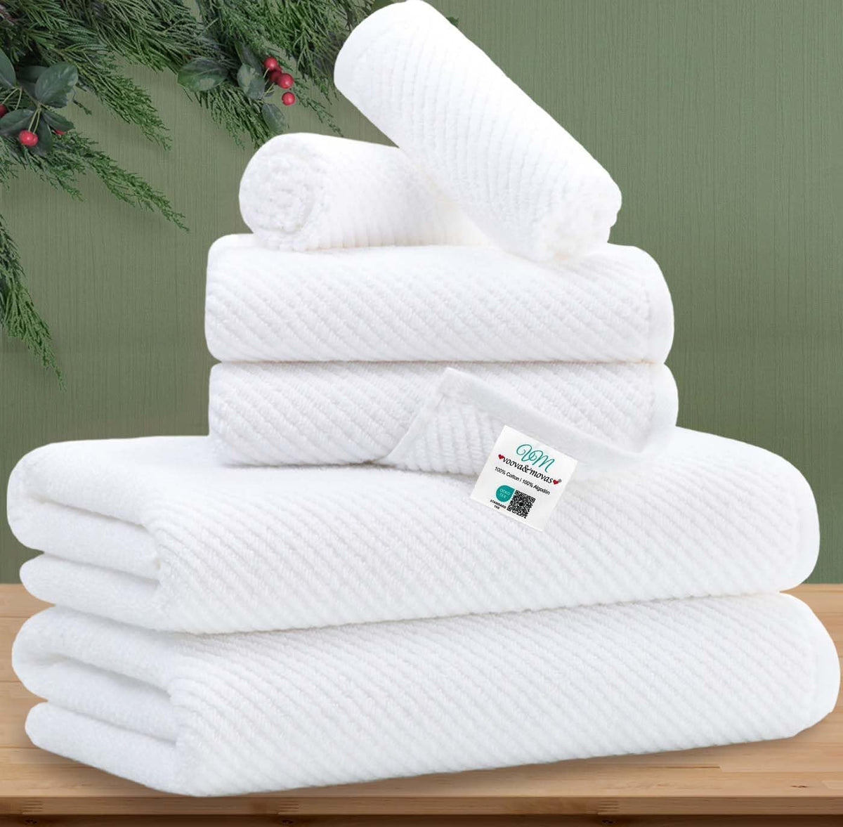 VOOVA & MOVAS 6PC Towel Set, 100% Cotton, Dark Grey