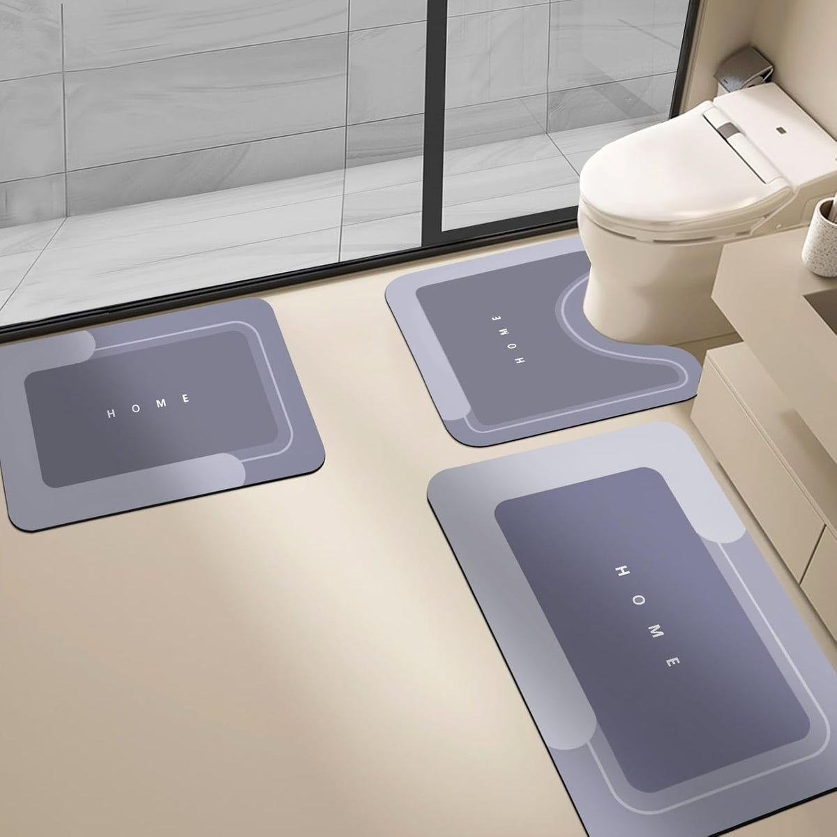 Housego Absorbent Bath Mat, Quick Dry Bath Rug, Non-Slip, 3PCS, Blue