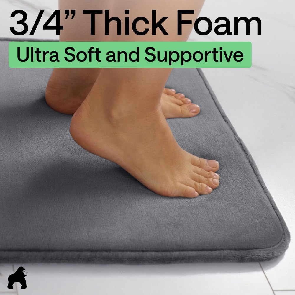 GORILLA GRIP® Memory Foam Bath Rug for Bathroom, 24x17 Gray