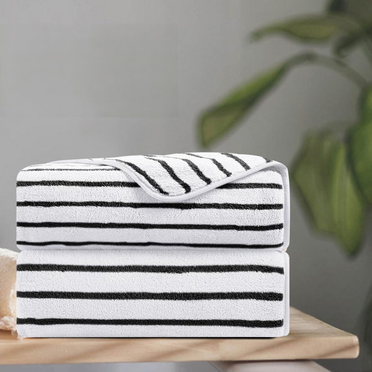 8 Pcs Brown Cabana Stripe Large Bath Towel Set-2 Bathroom Towels,2 Hand Towels,4 Washcloths Lightweight Soft Microfiber Bath Sheet Absorbent Shower Towel Quick Dry Beach Chair Spa Gym Hotel Towels