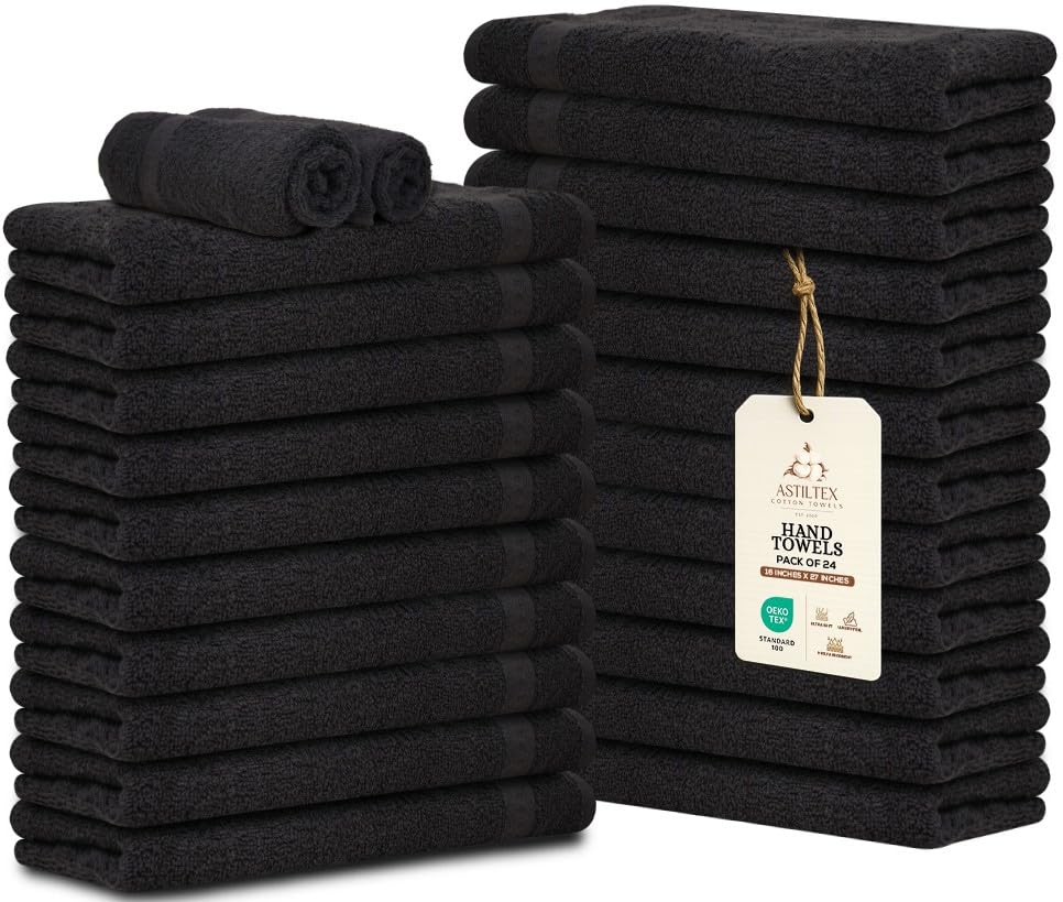 Bath Towels Pack of 6 – 24" x 48" – 100% Cotton Terry, Soft, Quick-Dry & Highly Absorbent – Black Towels for Bathroom, Spa, Gym, Hotel, Pool & Everyday Use