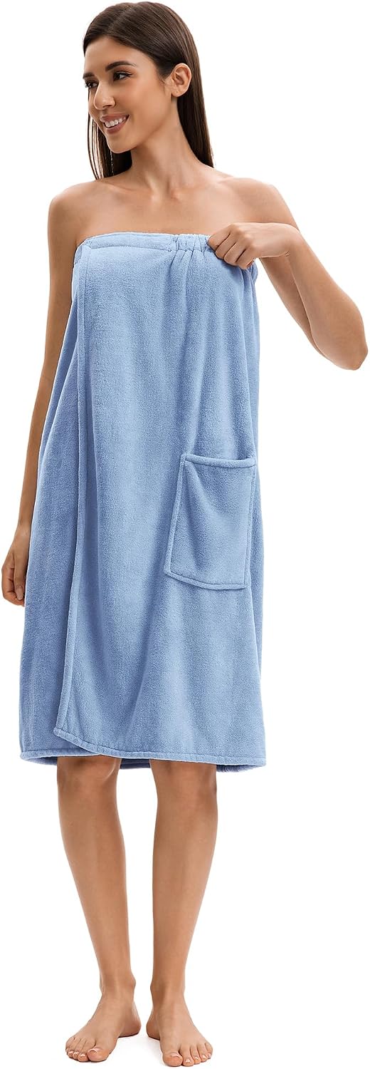 Towel Wrap For Women After Shower，Plush Bath Robe Female，Sauna Spa Wrap Around Towels With Pockets