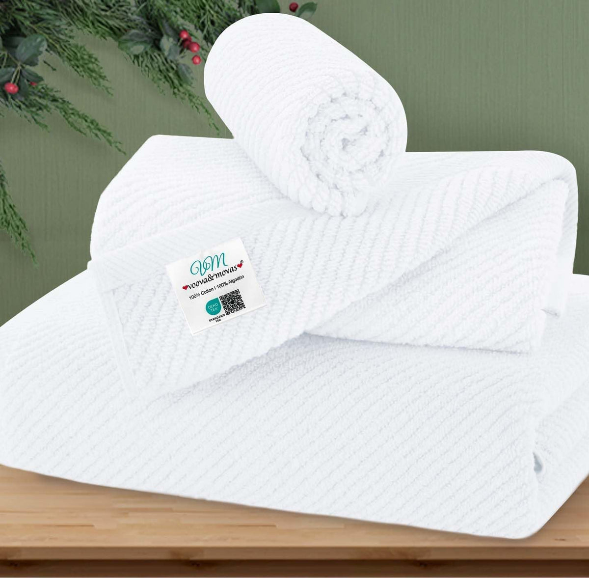 VOOVA & MOVAS 6PC Towel Set, 100% Cotton, Dark Grey