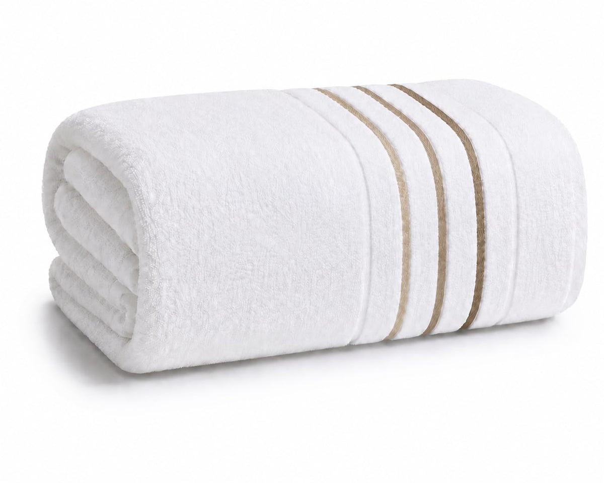 Bath Towels Set for Bathroom – Luxury 6-Piece Cotton Towels, Soft Absorbent & Quick Dry, 600 GSM Bath Towels for Bathroom, Hotel Spa Quality (White/Taupe, 6- Bath Towel Set)