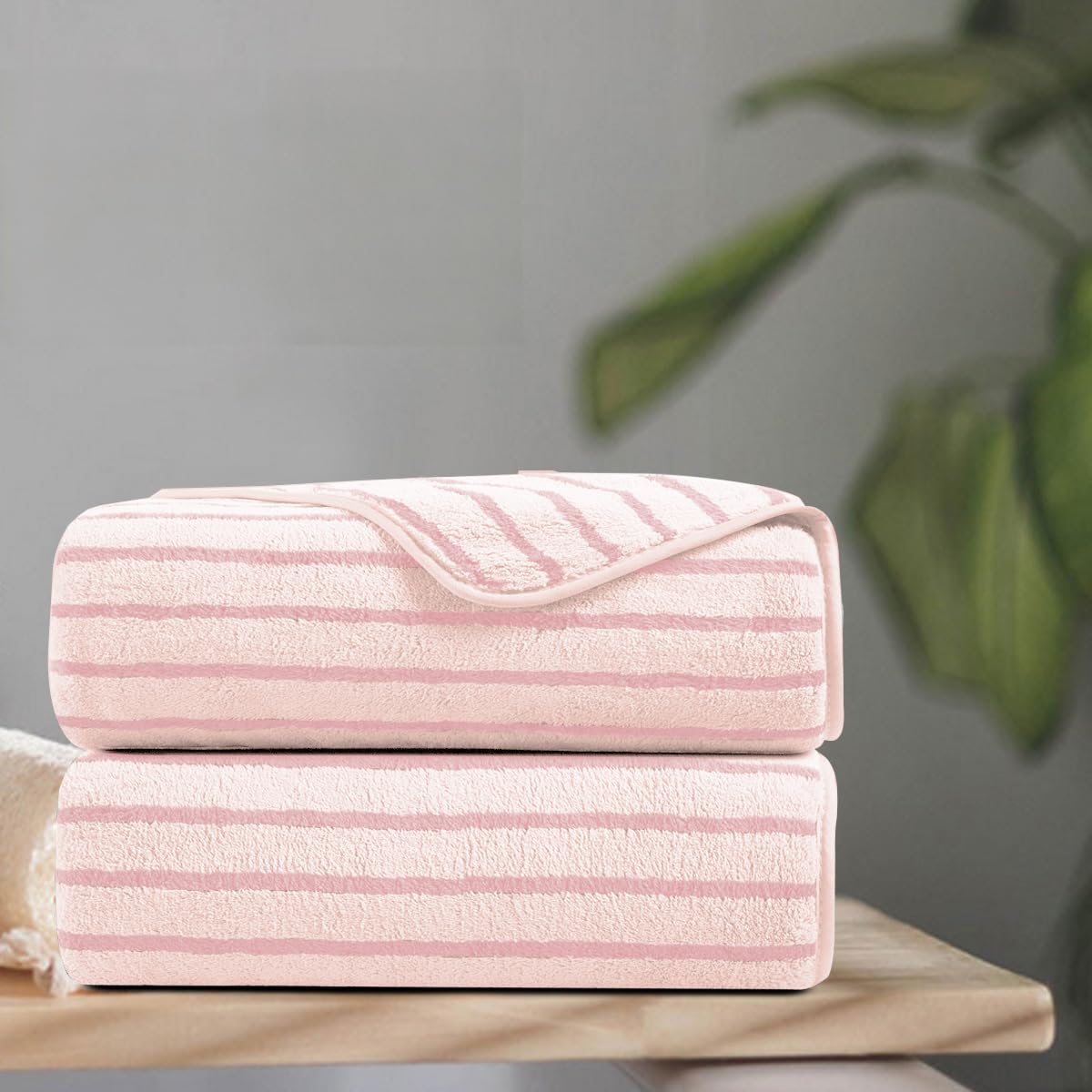 8 Pcs Brown Cabana Stripe Large Bath Towel Set-2 Bathroom Towels,2 Hand Towels,4 Washcloths Lightweight Soft Microfiber Bath Sheet Absorbent Shower Towel Quick Dry Beach Chair Spa Gym Hotel Towels