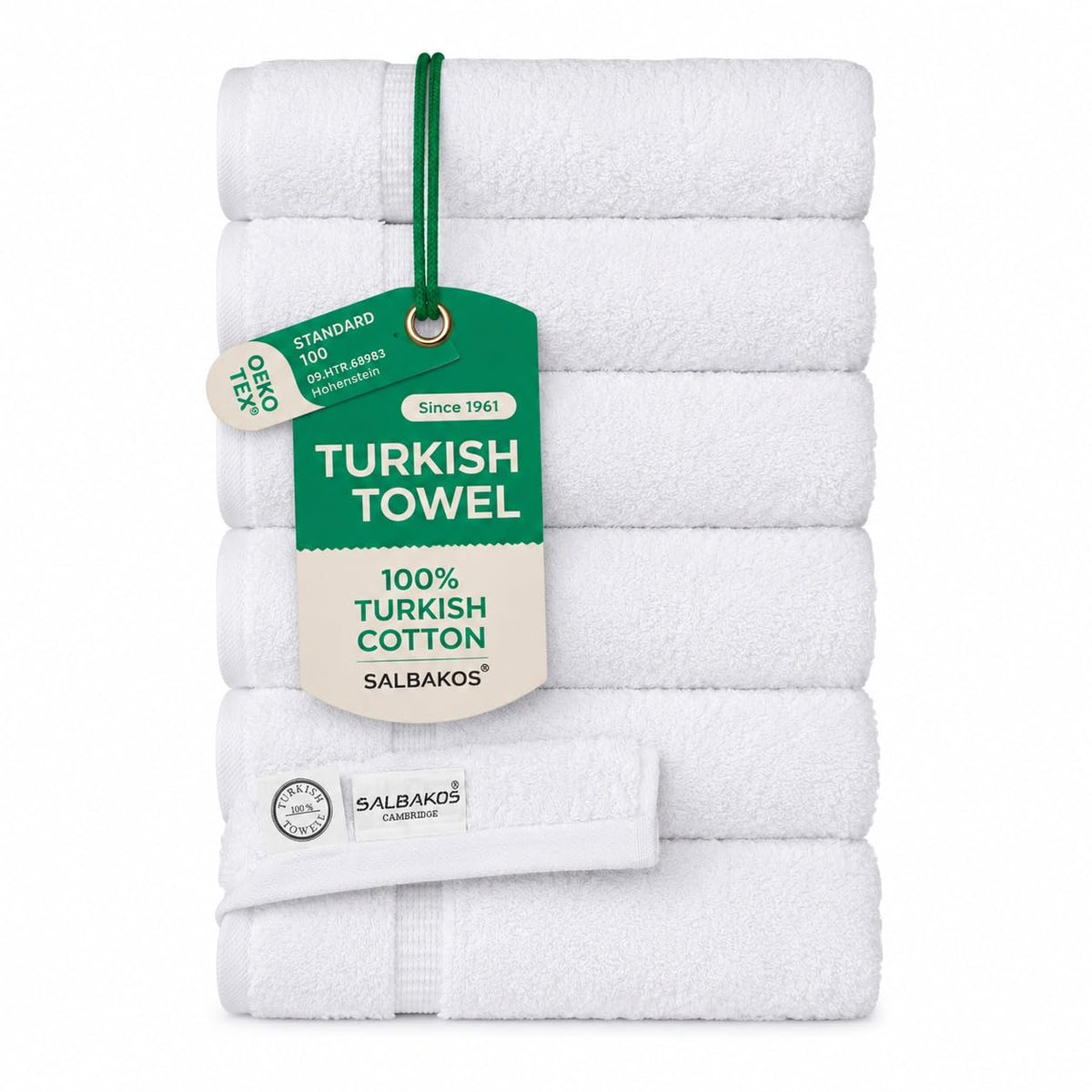 SALBAKOS 6-Piece 100% Turkish Cotton Hand Towels, 16x30 inch, White