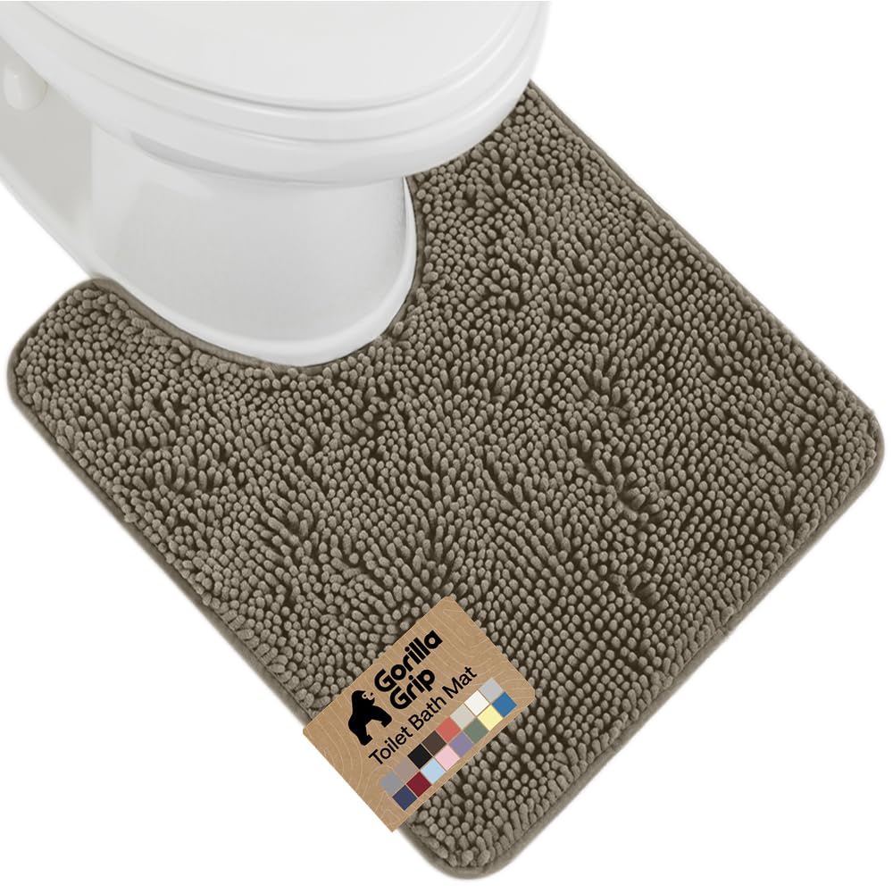 GORILLA GRIP Bath Rug Mat for Bathroom, Absorbent Chenille, 24x17 Gray