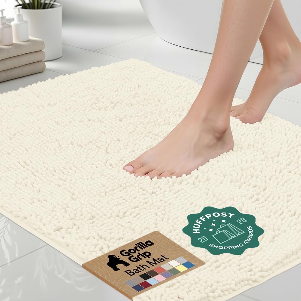 GORILLA GRIP Bath Rug Mat for Bathroom, Absorbent Chenille, 24x17 Gray