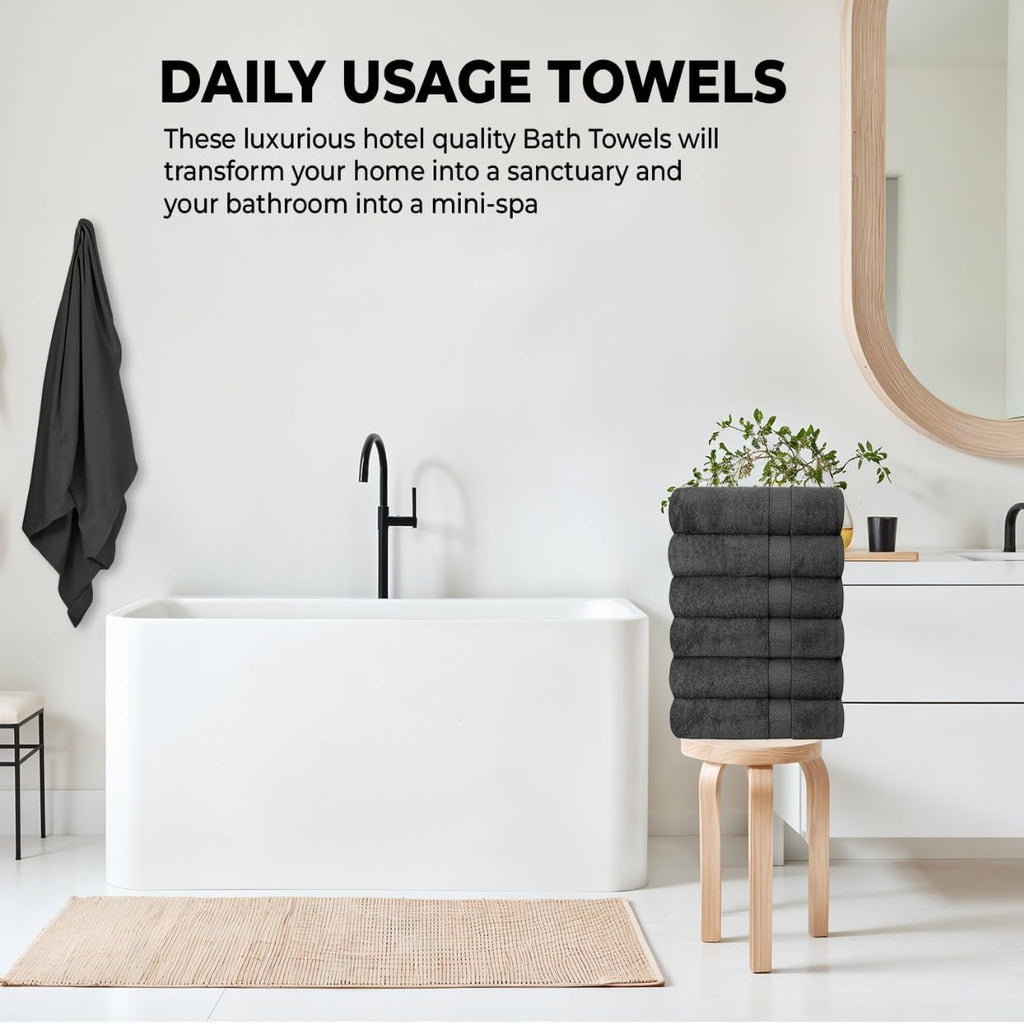 QUBA LINEN Hotel & Spa 100% Cotton Bath Towels Pack of 6, Ultra Soft, Quick Dry, Lightweight, Highly Absorbent, Perfect for Face, Hands, Spa, Gym, Hotel, Resort & Daily Use - Grey (24" x 48")