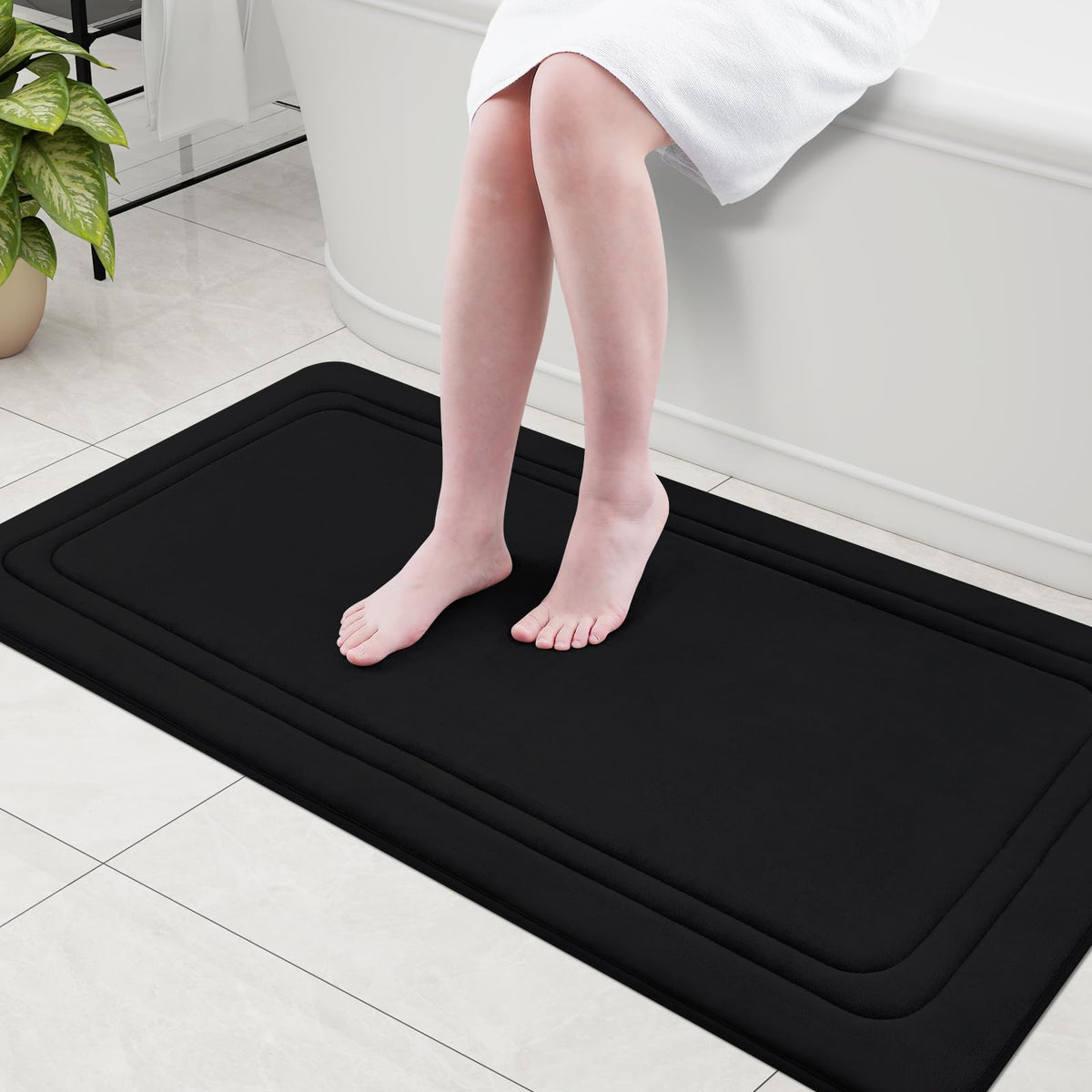 Grandaily Memory Foam Bath Mat Rug 30x20, Ultra Soft, Non-Slip and Absorbent Bathroom Rugs, Machine Wash Dry, Comfortable Bath Carpet for Bathroom Floor, Tub and Shower, Black