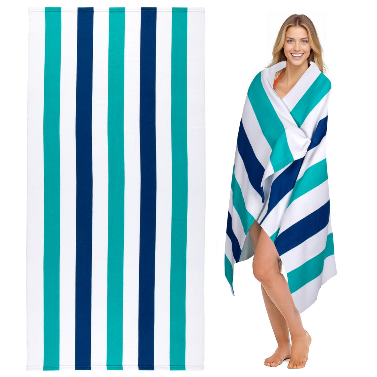cabanana Large Oversized Beach Towel - Microfiber Sand Free 35 x 70 Inch Quick Dry Lightweight Pool Towel for Adults, Thin Striped Swim Towel (Black)