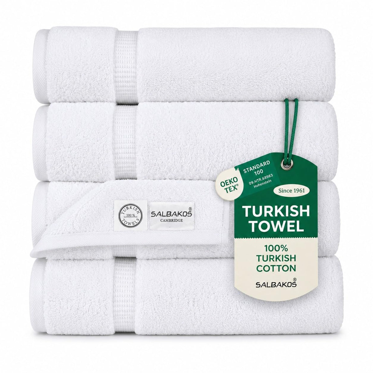 SALBAKOS 6-Piece 100% Turkish Cotton Hand Towels, 16x30 inch, White