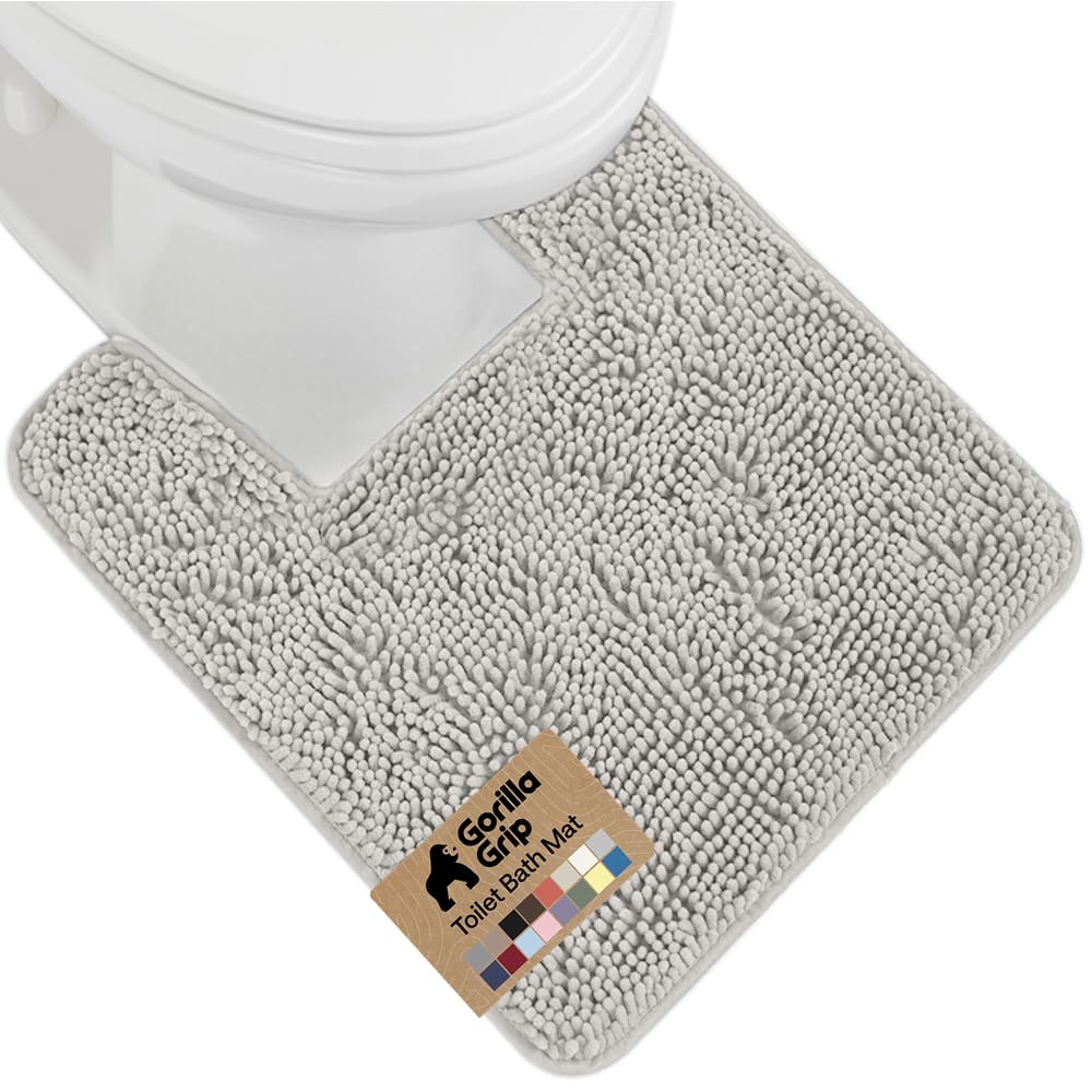 GORILLA GRIP Bath Rug Mat for Bathroom, Absorbent Chenille, 24x17 Gray
