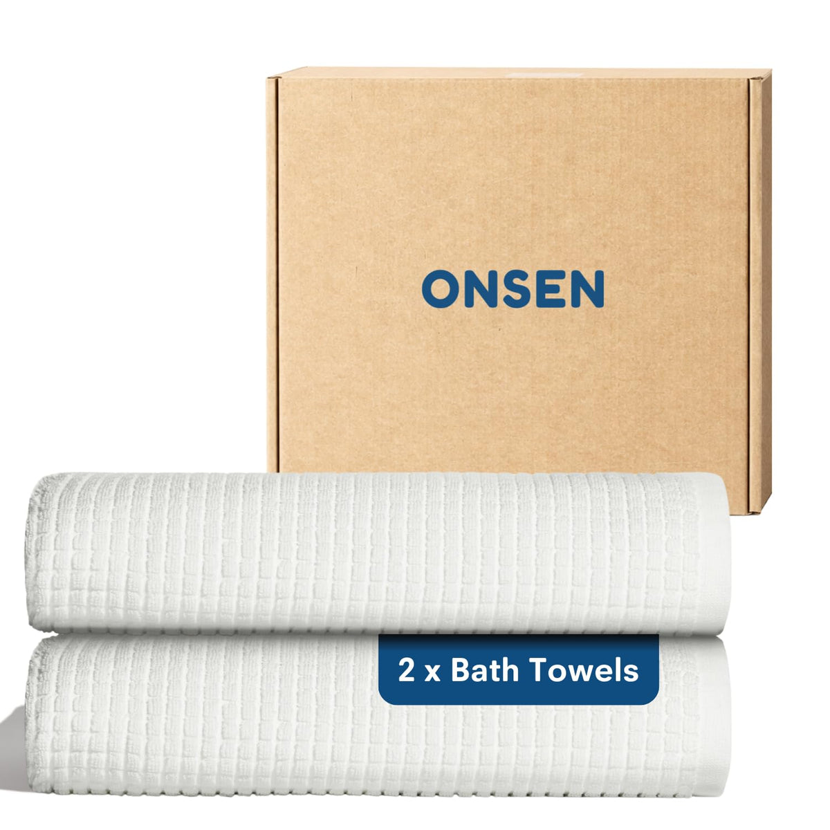 ONSEN Sculpted Terry Bath Towels, 100% American Cotton, Quick Dry Lint Free, Lightweight Absorbent Bath Towel Set with Hanging Loop, 28x55 in (Grey Fog, 2X Bath Towel)
