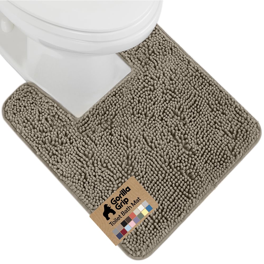 GORILLA GRIP Bath Rug Mat for Bathroom, Absorbent Chenille, 24x17 Gray