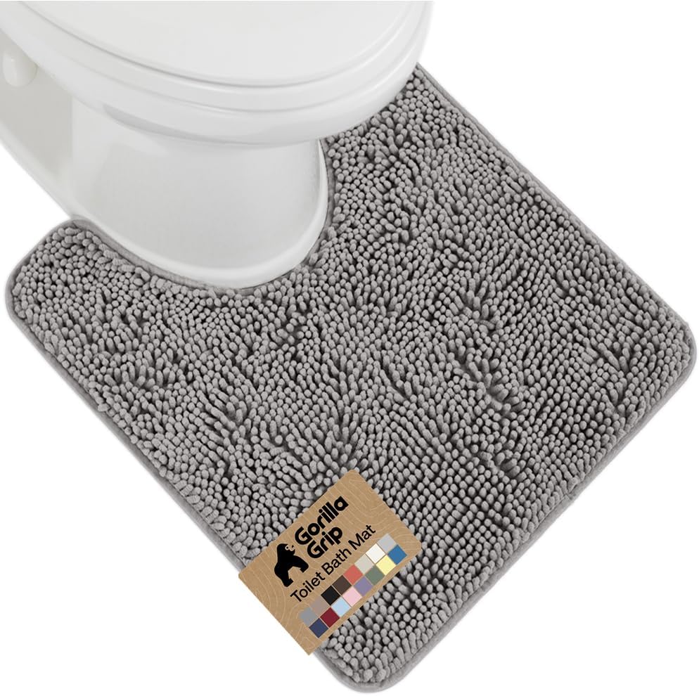GORILLA GRIP Bath Rug Mat for Bathroom, Absorbent Chenille, 24x17 Gray