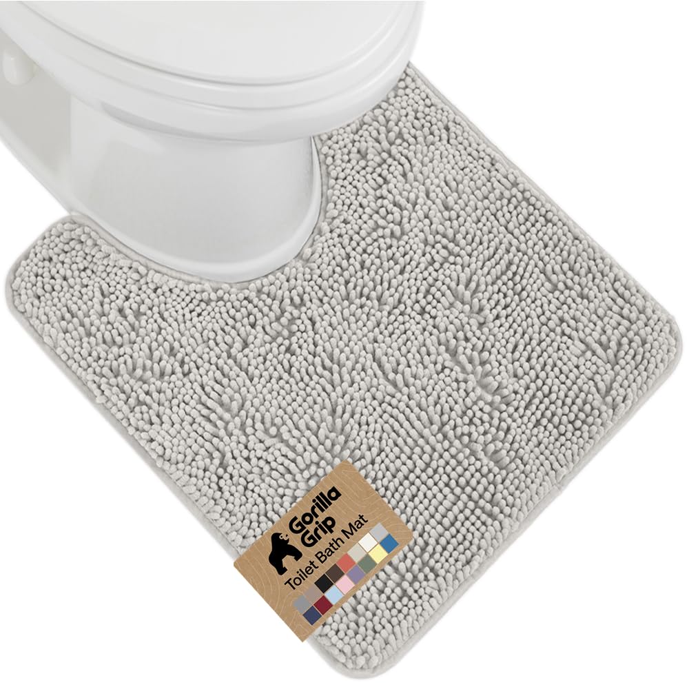 GORILLA GRIP Bath Rug Mat for Bathroom, Absorbent Chenille, 24x17 Gray