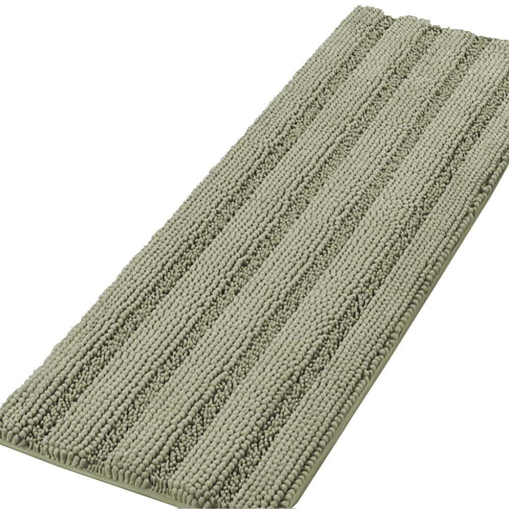 H.VERSAILTEX Sage Bathroom Rugs, Bath Mat Set of 2 Extra Thick Chenille Striped Pattern Shaggy Bath Rugs for Bath Room, Non Skid Bath Mats for Bathroom Floor (32 x 20 Plus 24 x 17 - Inches)