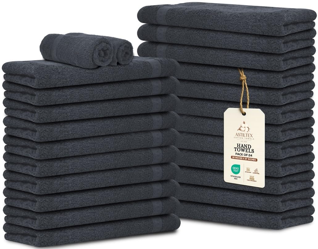 Bath Towels Pack of 6 – 24" x 48" – 100% Cotton Terry, Soft, Quick-Dry & Highly Absorbent – Black Towels for Bathroom, Spa, Gym, Hotel, Pool & Everyday Use