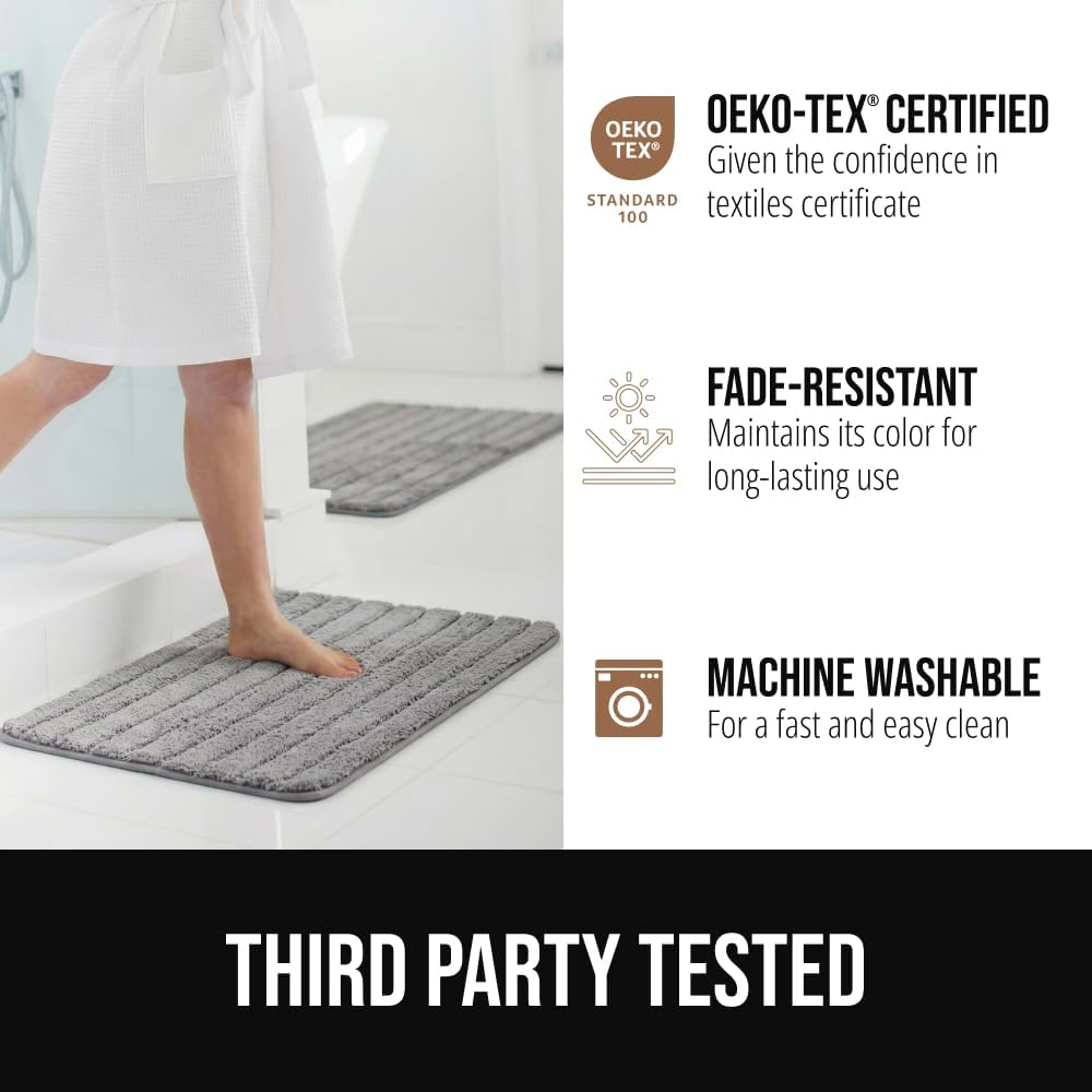 GORILLA GRIP Textured Backing Memory Foam Bath Mat, 24x16 Gray