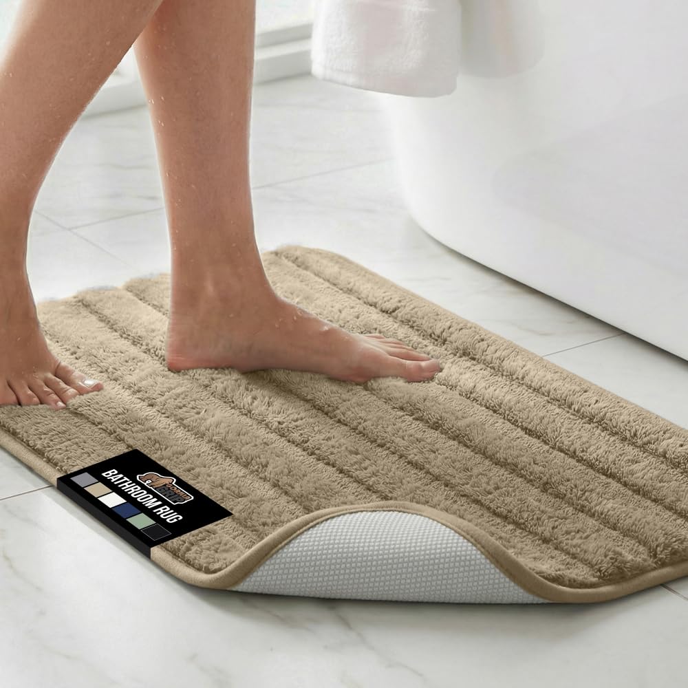 GORILLA GRIP Textured Backing Memory Foam Bath Mat, 24x16 Gray