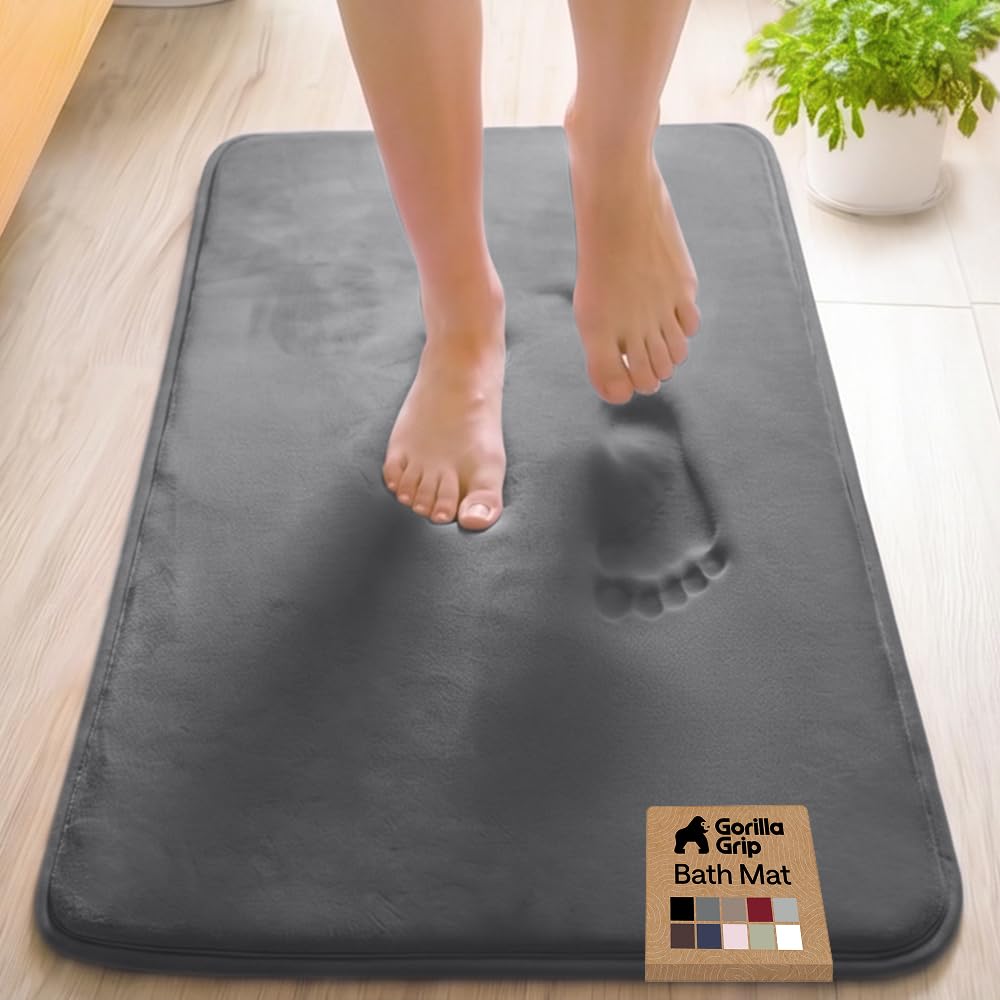 GORILLA GRIP® Memory Foam Bath Rug for Bathroom, 24x17 Gray
