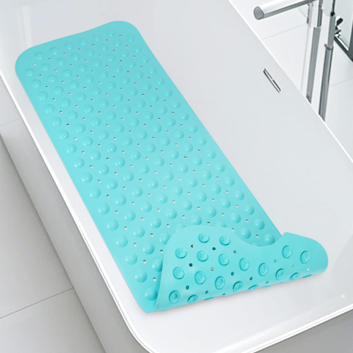 WarmSnow（TPE） Long Bathtub Mat Non Slip 39.5 x 16 Inch, Inside Shower Mats with Suction Cups & Drain Holes, Soft TPE Bath Mat for Tub, Quick-Drain Bathroom Floor Mats, Dark Gray