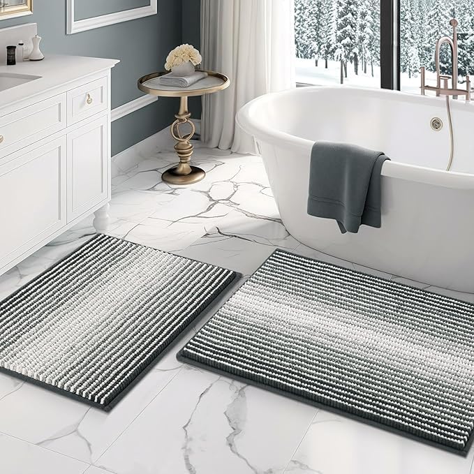 BSICPRO Bathroom Rugs Sets 2 Piece, Non Slip Striped Bath Mats, Aqua Green