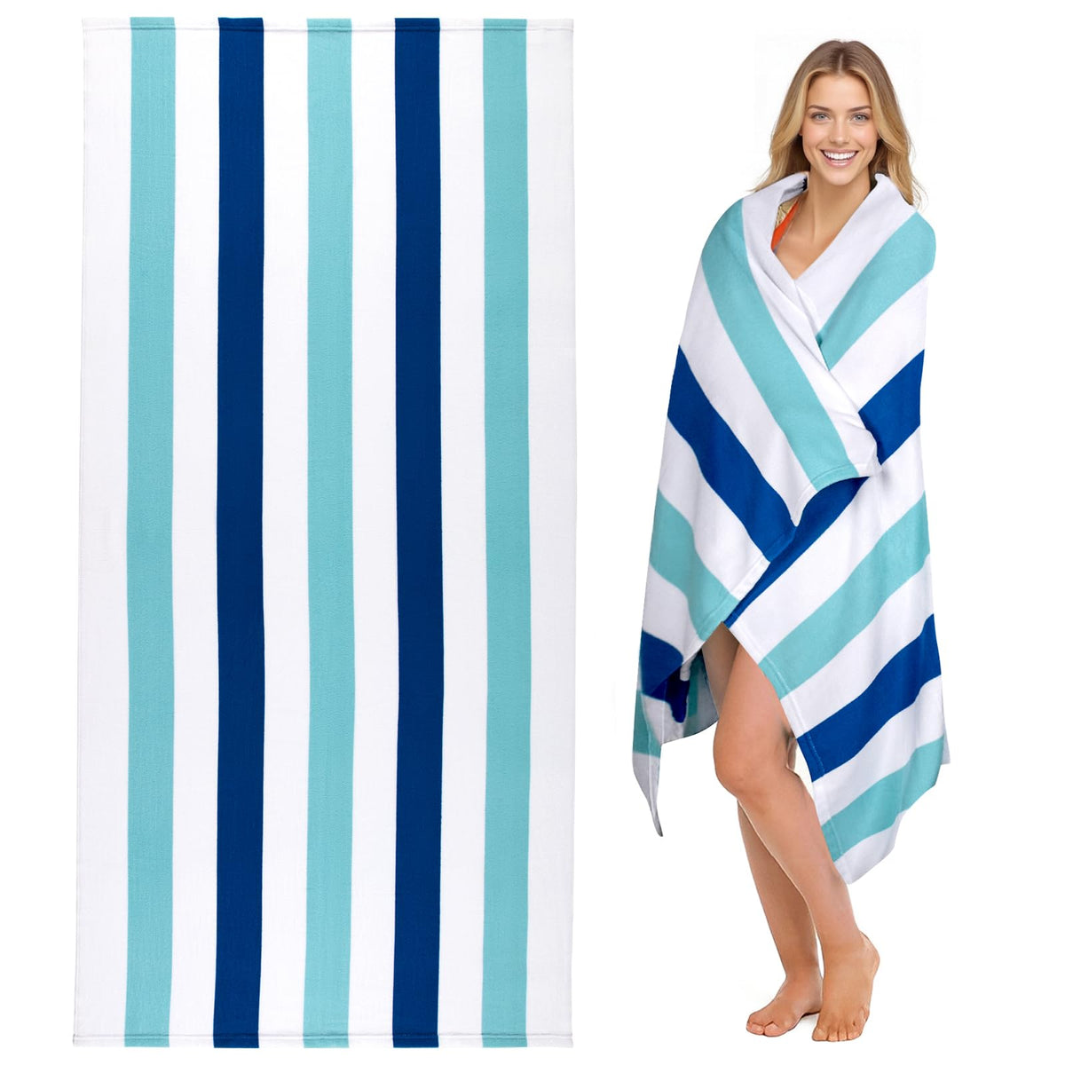 cabanana Large Oversized Beach Towel - Microfiber Sand Free 35 x 70 Inch Quick Dry Lightweight Pool Towel for Adults, Thin Striped Swim Towel (Black)