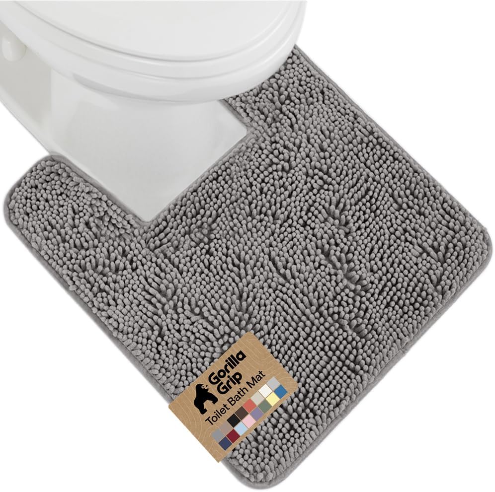 GORILLA GRIP Bath Rug Mat for Bathroom, Absorbent Chenille, 24x17 Gray
