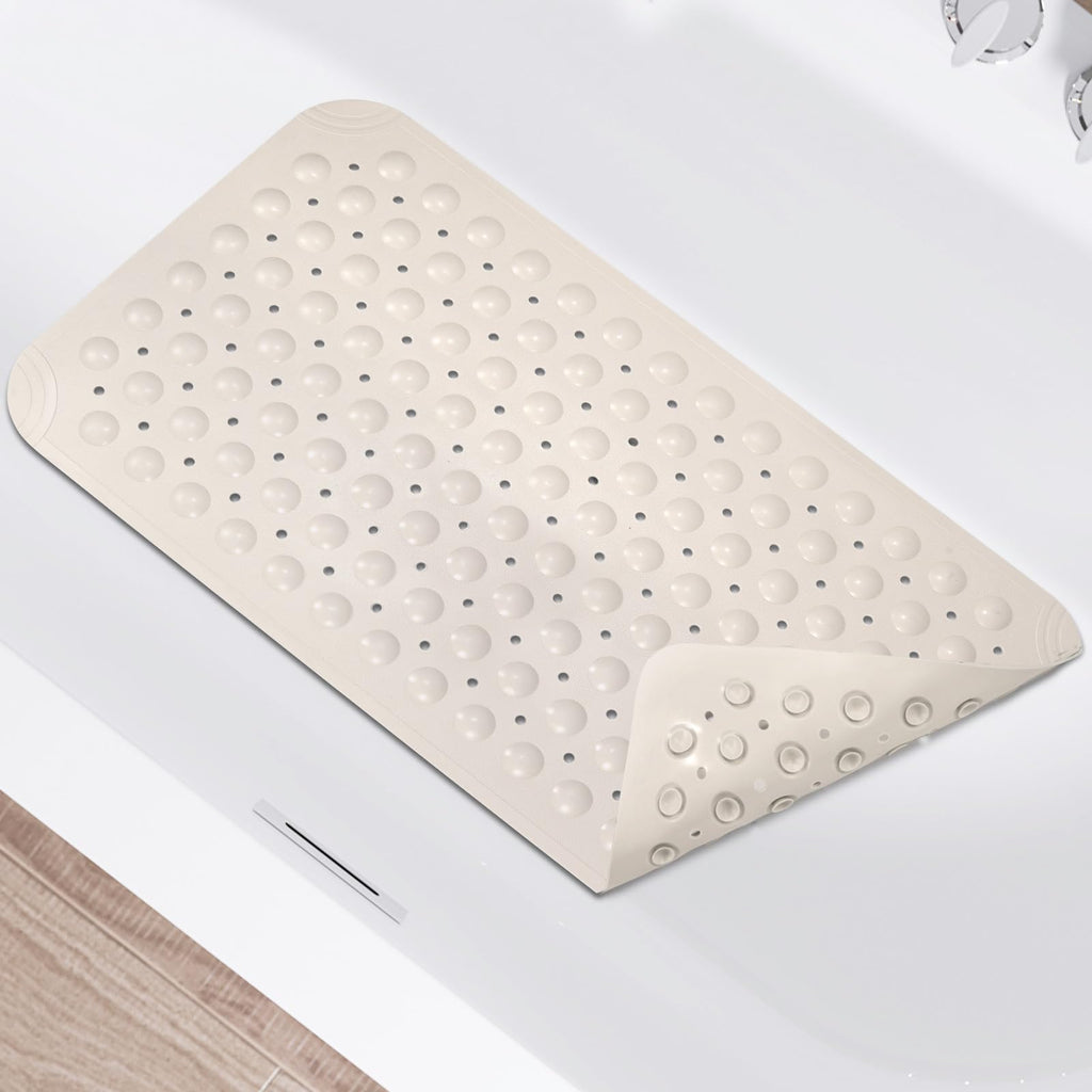 WarmSnow（TPE） Long Bathtub Mat Non Slip 39.5 x 16 Inch, Inside Shower Mats with Suction Cups & Drain Holes, Soft TPE Bath Mat for Tub, Quick-Drain Bathroom Floor Mats, Dark Gray